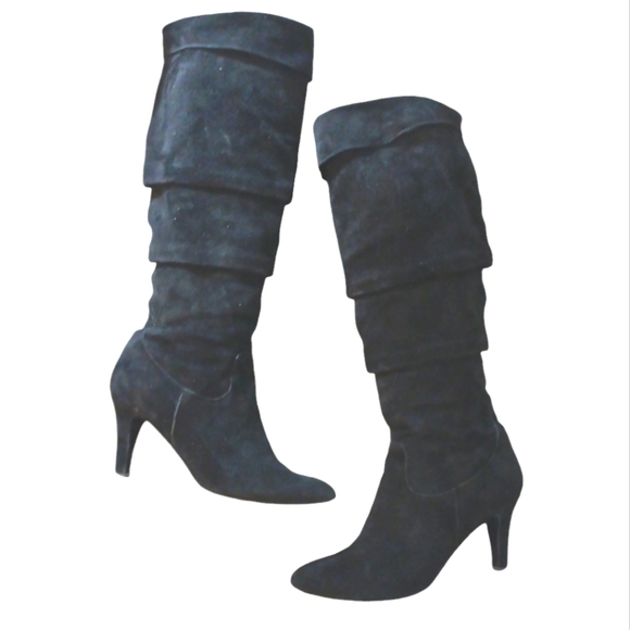 Tall Black Suede Knee High Slouch Boots Women's size 8 - Picture 1 of 11